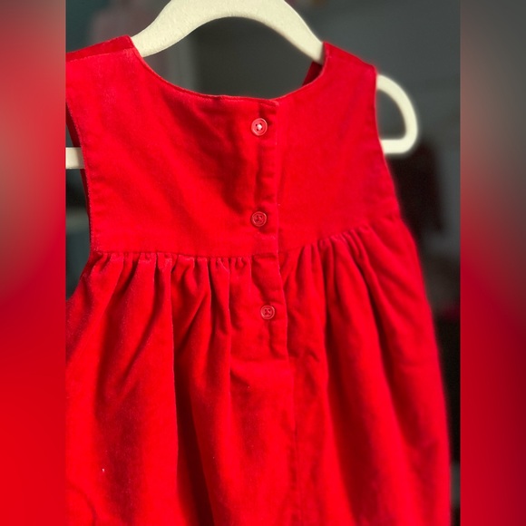 Baby Boden Red Velvet Deer Bird Applique Pinnie Dress 2/3 Years EUC - Picture 4 of 7